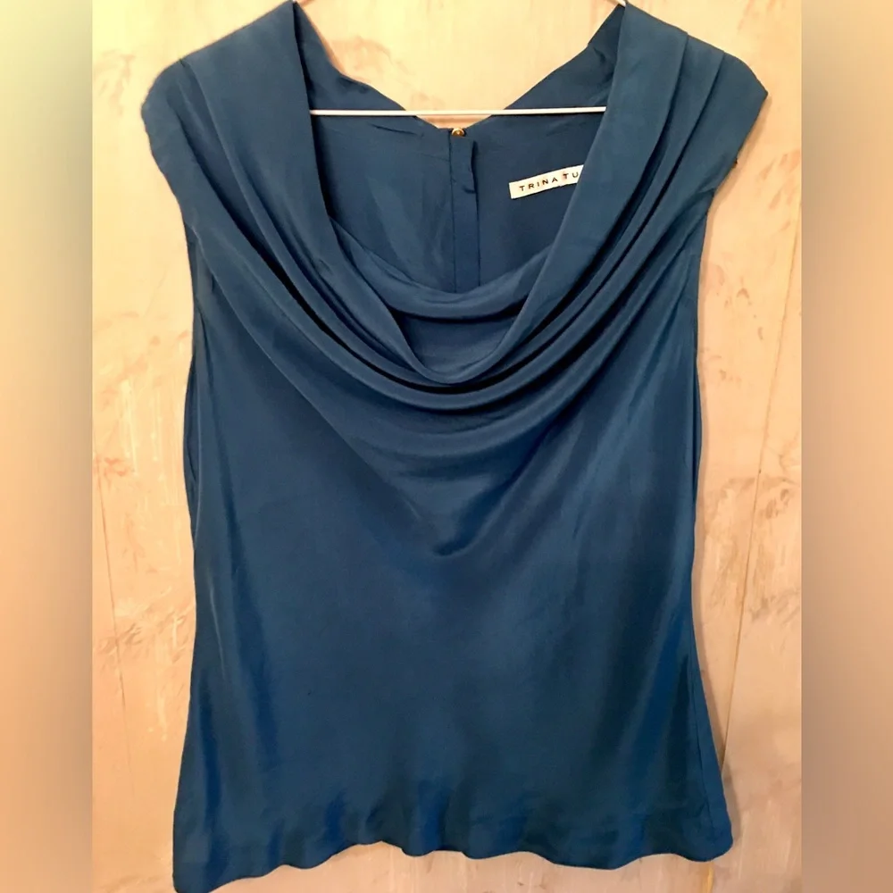 Trina Turk Blue 100% Silk Blouse - Picture 10 of 16